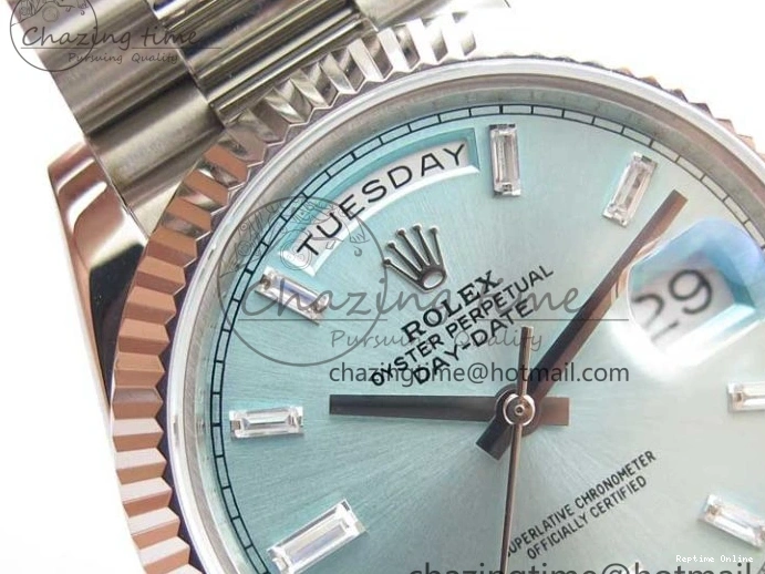 0417 SoftTouch Day-Date 40mm 228239 BP New Dial Version 904 SS Ice Blue T Crystal Markers Dial on SS President Bracelet A 2822
